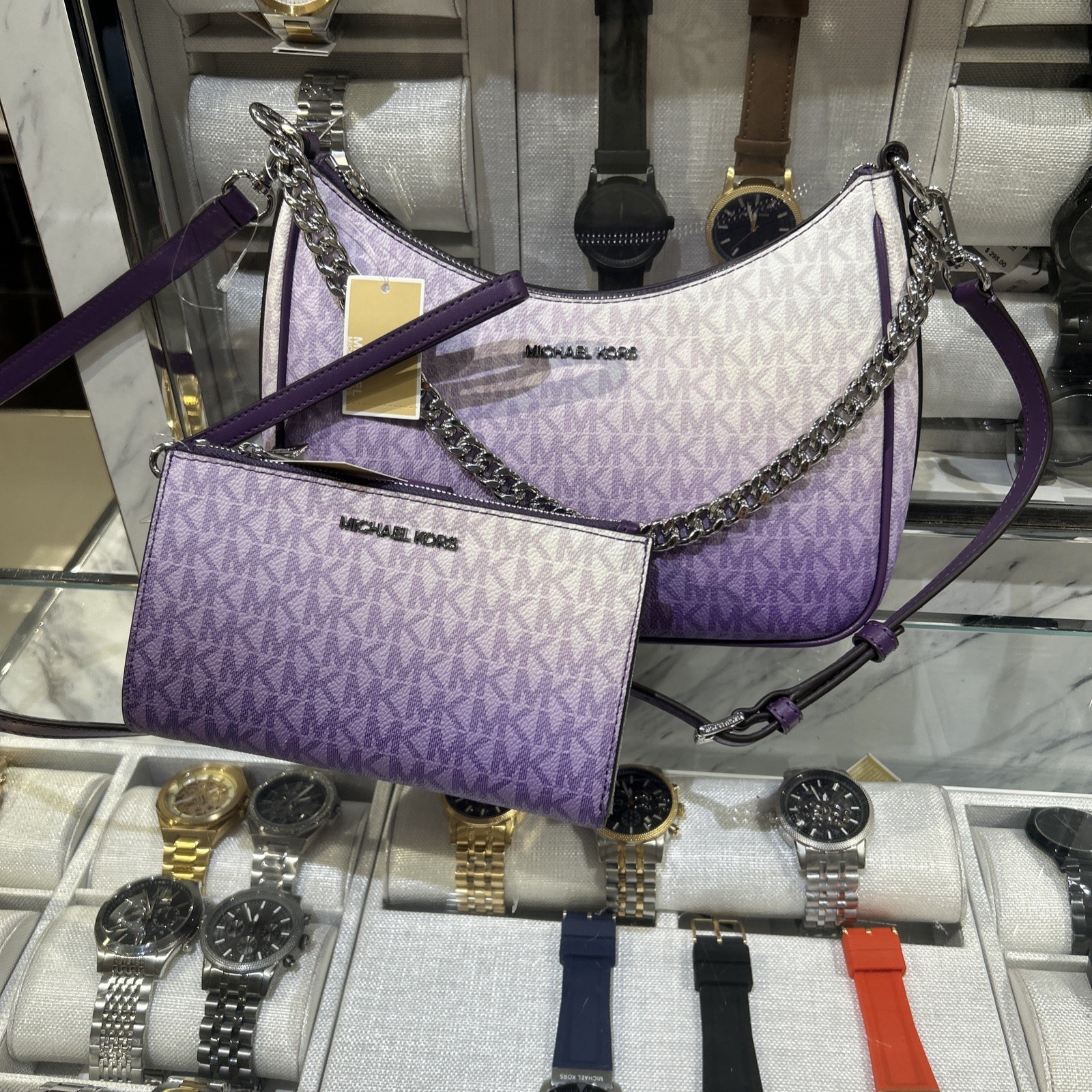 Michael Kors Large Women Pochette Ombré Logo Crossbody Bag Dark Purple + Wallet thumbnail 6