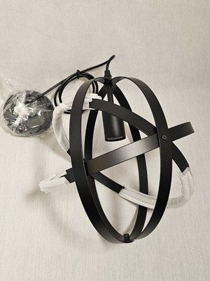 Orbit 1-Light Black Mini Pendant with Black Metal Strap Design 12'' - New No Box