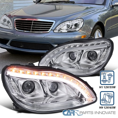 #ad Fit 98 06 Benz W220 S320 Dual Projector Headlights w LED Signal Strip LeftRight $330.95