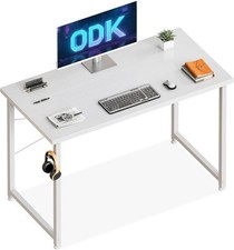 Computer Desk White 100x48cm for Home Office with Headphone Hooks Easy Assembly