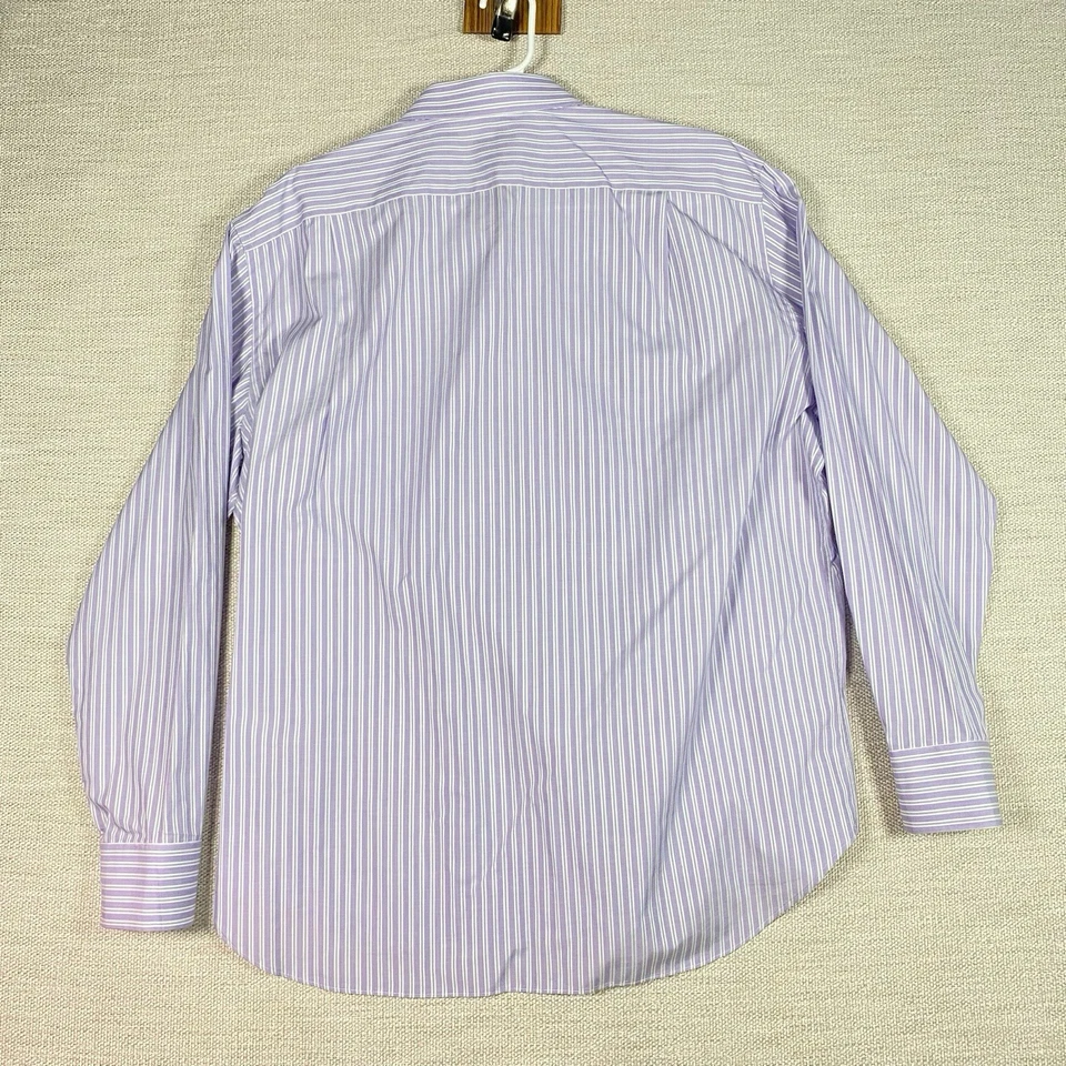 Рубашка Canali Dress 18 46 мужская лавандовая белая полоса Periwinkle хорошее состояние б/у - Изображение 4 из 4