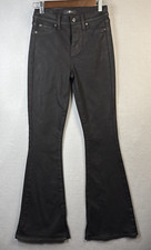 7 For All Mankind Jeans Womens 25 Black Sparkly Coated Denim Flare Bell Bottoms