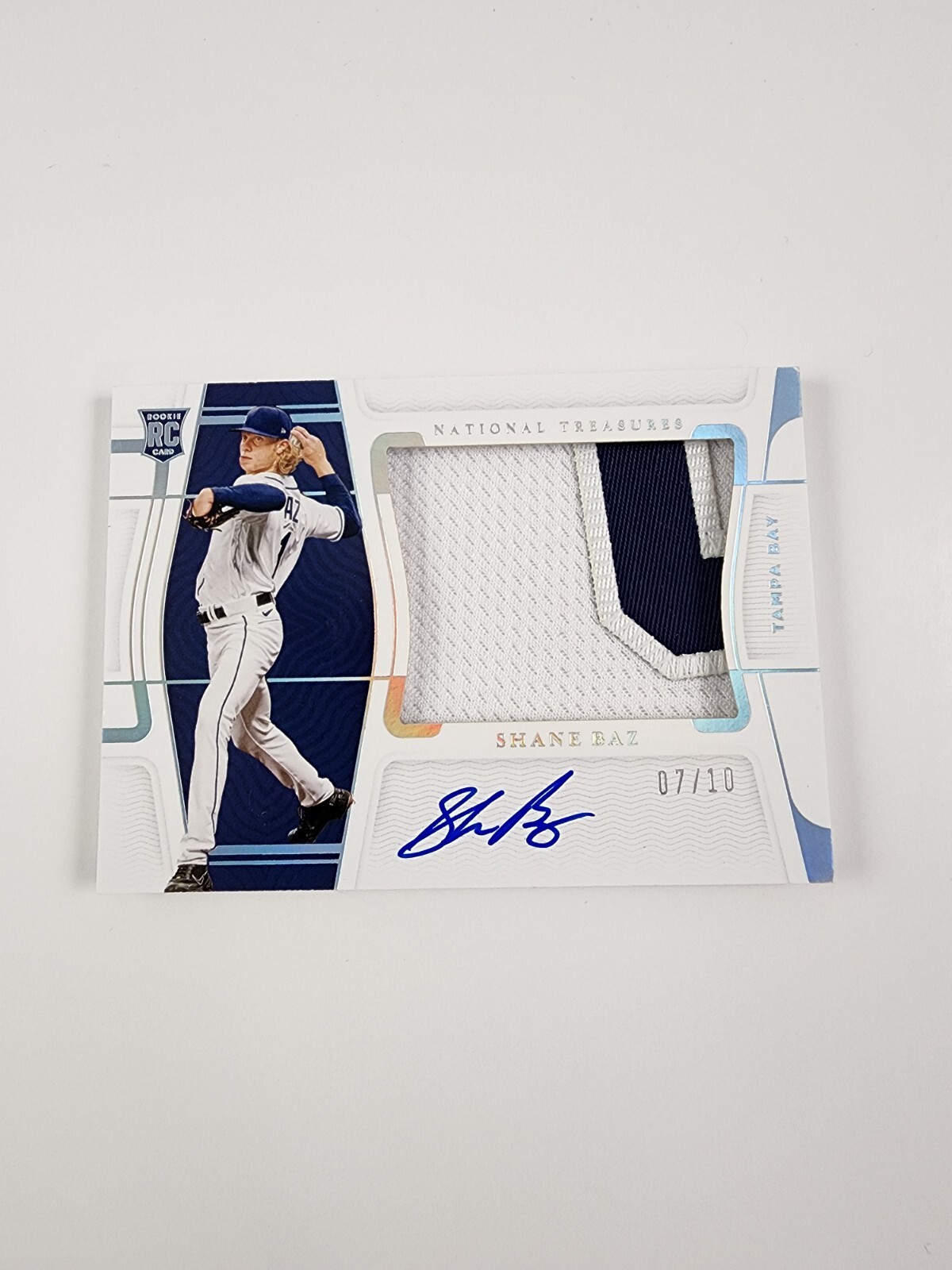 SHANE BAZ 2022 NATIONAL TREASURES RPA RC JERSEY PATCH AUTO #7/10