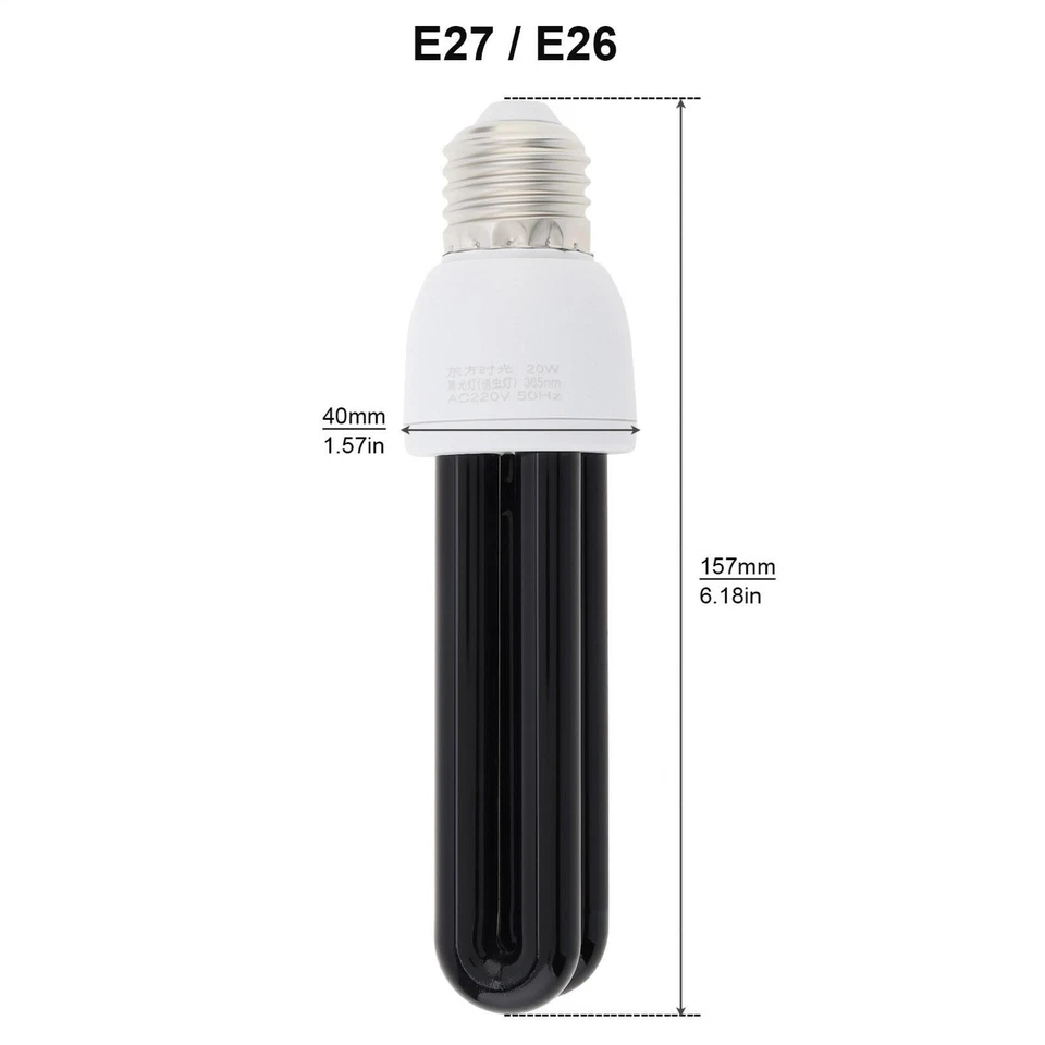 20W UV E26/E27 Black Light CFL Light Bulb Lamp 365NM Farming Lights Trap Light - Image 2 of 4