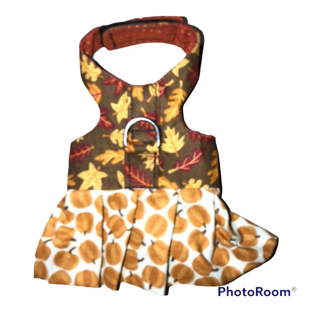 Dog Harness vest Handmade Fall Leaves Dress 2465 XXXS