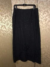 Talbots Petites Black Floral Embroidered Long Wool Skirt Size 8 8P