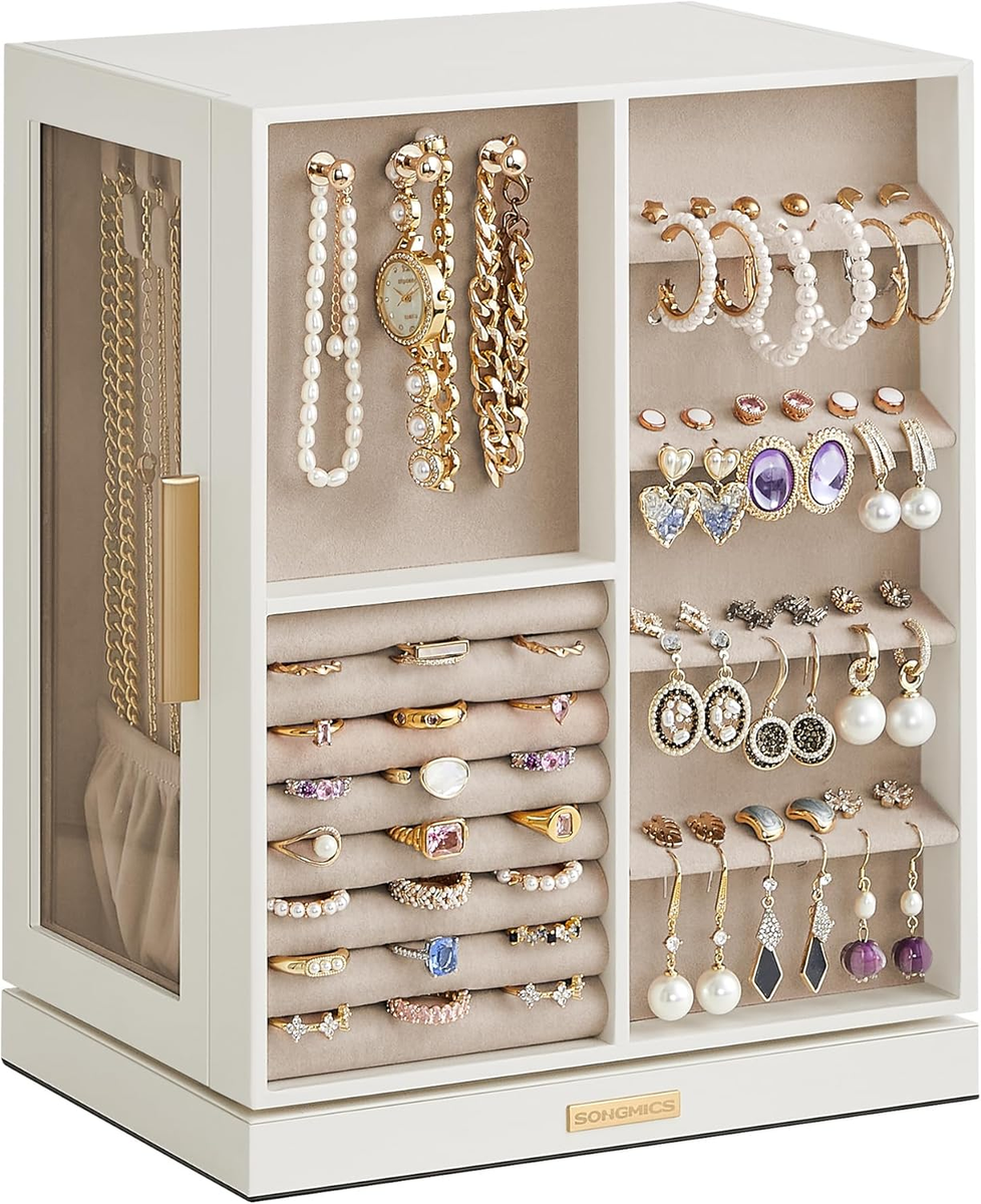 SONGMICS Jewellery Box 360° Rotating, Jewellery Organiser with Drawers,  Jewell