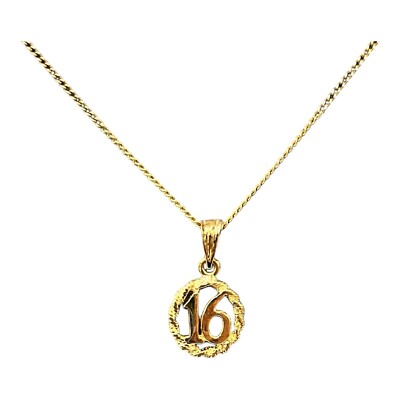 9ct 9k Yellow Gold Number 16, 16th Birthday Round Charm Pendant 1.16 Grams. New