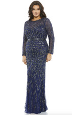 MAC DUGGAL 5519 EMBELLISHED ILLUSIONS LONG SLEEVE MIDNIGHT COLUMN GOWN sz 14