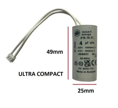 DUCATI COMPATIBLE ICAR Condensateur 4uF 4µF 5% Ø25x49mm pour moteur Bubendorff IDENDIQUE ICAR