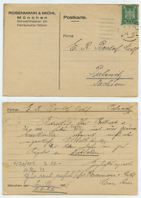 61842 - Postkarte - Rosenmann & Michl - München 2.3.1925 nach Pulsnitz