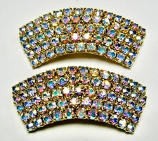 Sparkly Shoe Clips Aurora Borealis Rhinestones by Musi Goldtone 2 1/4" x 3/4"