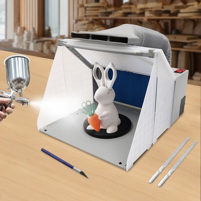 Portable Airbrush Paint Spray Booth w/ LED Lights,Turntable-Painting,Crafts,Cake