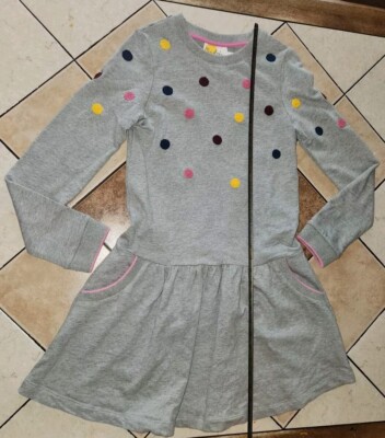 Mini Boden Grey Polka Dot Long Sleeve Sweatshirt Sweater Dress Size 11-12Y NWOT