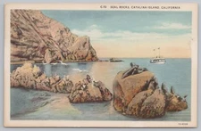 Animal~Cargo Ship On Ocean~Seal Rocks~Catalina Island In California~Vintage PC