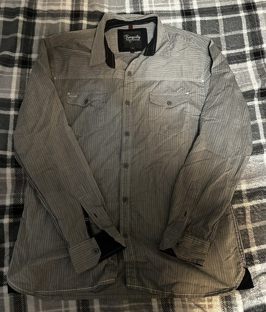 Tranquility Mayhem Button Up T-shirt In Grey Men Size Large | eBay