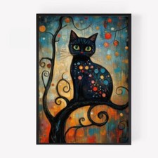 Abstract modern cat Print Picture Poster Unframed A4 multi colour black