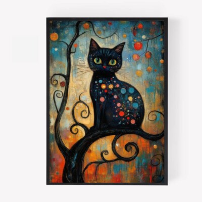 Abstrakt Modern Katze Druck Bild Poster Ungerahmt A4 Mehrfarbig Schwarz