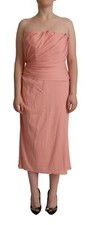 DOLCE & GABBANA Dress Pink Silk Stretch Strapless Sheath Midi IT46/US12/XL $2800