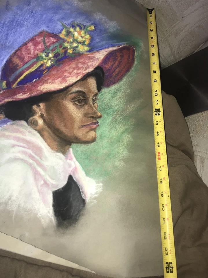 Original - Pastel - Boceto - Retrato - Mujer - Sombrero Floral para el Sol - Arte - Color Foto 4 de 4