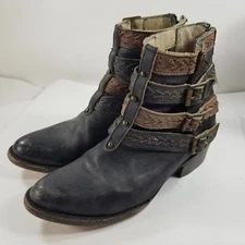 FREEBIRD FB ROPER STEVEN DROVER LEATHER STRAPPY HEELS ANKLE BOOTS SIZE 7