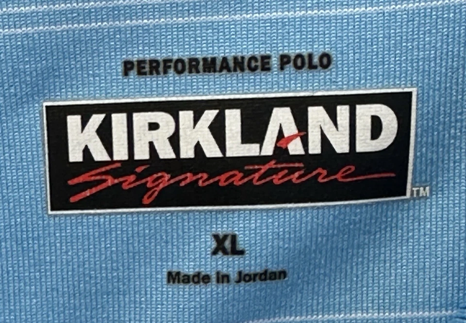 Kirkland Signature Mens Large Blue Striped Performance Polo Golf Shirt Size XL - Image 4 of 4