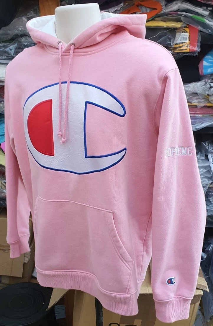 SS17 Supreme x Champion Satin Logo hooded sweatshirt Hoodie size M medium pink