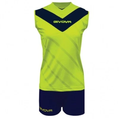 Completo Pallavolo Givova Donna Kit Volley Modello Muro Colore Giallo Fluo Blu