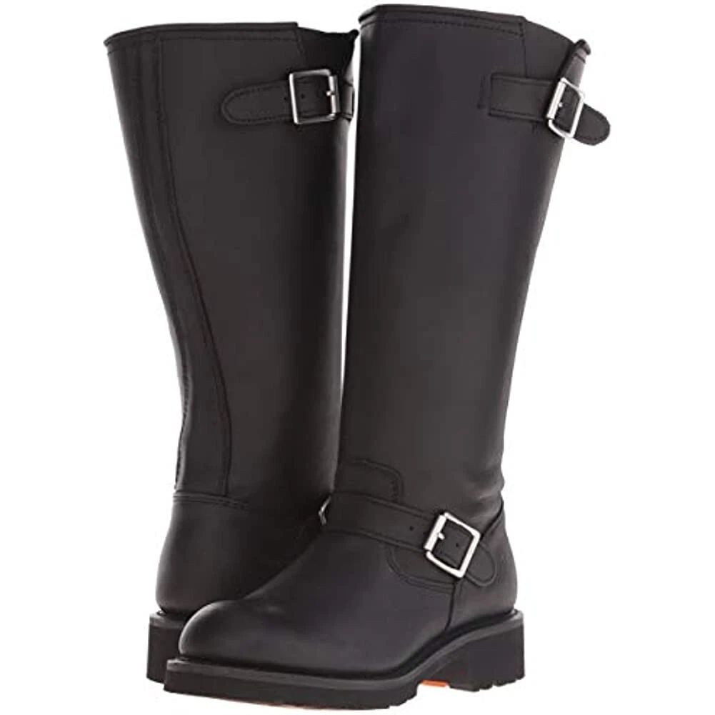 RIDETECS 16 Leather Biker Riding Boots Men Black Tall