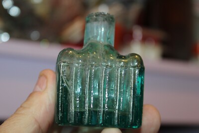 Antique, Teal, 2 Quill Rest, Ink Bottle, Item#A-5374