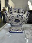 Porcelain Blue & White Floral 6 Finger Fluted Vase