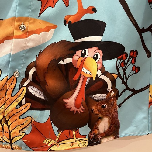 Hawaiian Shirt Men Large Blue Orange Turkey For Thanksgiving Novelty Long Sleeve - Picture 5 of 10