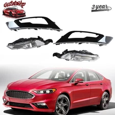 Front LED Fog Light Left & Right Side W/Cover Bezel For Ford Fusion 2017-2018