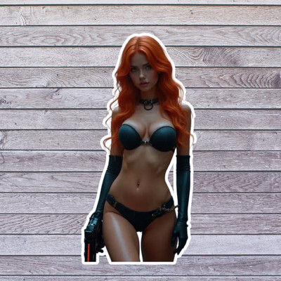 Pinup girl sticker vinyl decal redhead bikini lingerie anime model choker