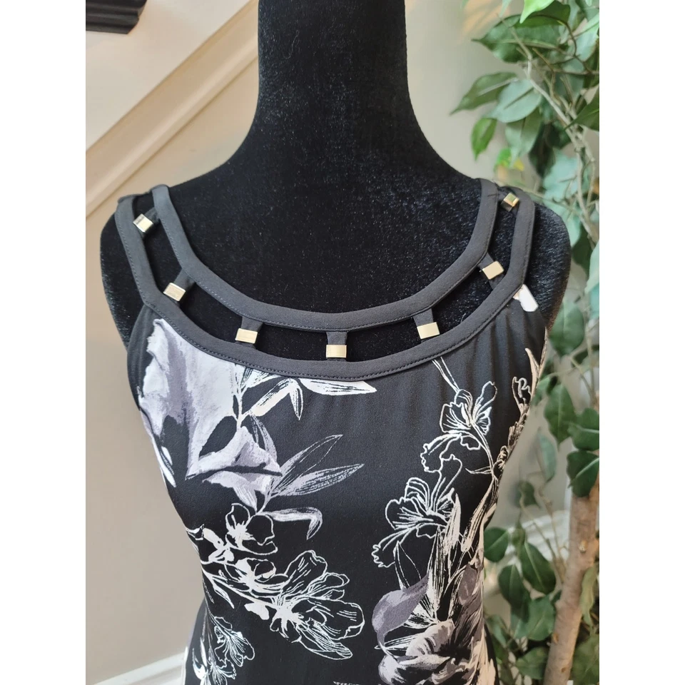 Vestido Casa Blanca Mercado Negro Mujer Talla Grande Negro Floral Sin Mangas Línea A Foto 3 de 4