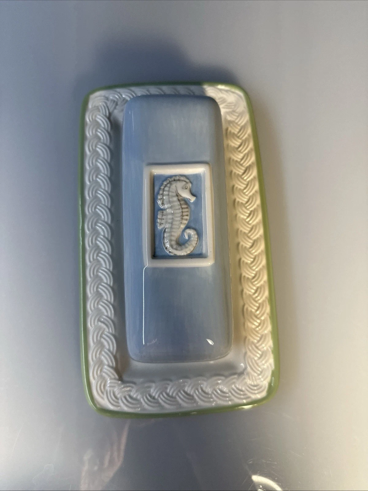 Pfaltzgraff Beachcomber Blue Covered Butter Dish Sea Horse Beach House