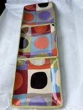 Pier 1 URBAN DOTS 3- Compartment Rectangular Earthenware Tray Large 20" x 6.5"