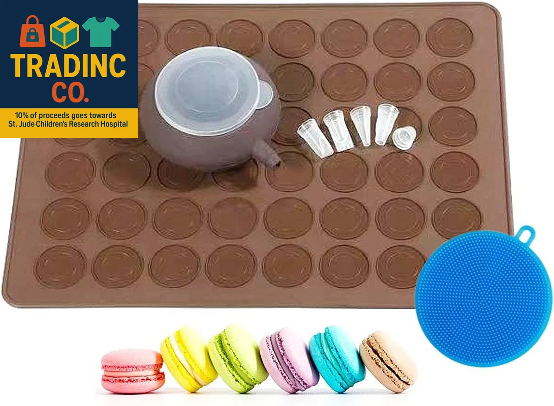 Food Grade Silicone Brown Color Macaron Baking Kit Tray Set W. Piping Pot 4 Type