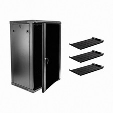 18U Wall Mount Network Server Cabinet Rack Enclosure Glass Door Lock w/shelves