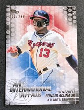 2018 Topps Ronald Acuña Jr. #IA-47 International Affair Rookie Card /299 Braves. rookie card picture