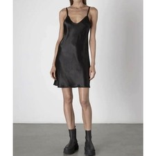 ENZA COSTA Viscose Bias Mini Slip Dress Womens Small Black Strappy Tank NEW