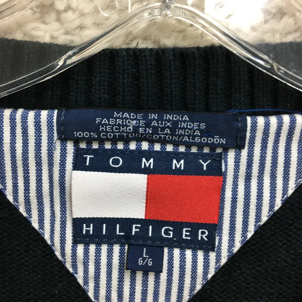 DE COLECCIÓN Tommy Hilfiger Chaleco Suéter Grande Adulto Negro Cuello en V Tejido Argyle Para Hombres L Foto 4 de 4