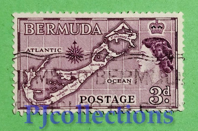 U1863- BERMUDA 1957 QUEEN ELIZABETH II - KARTE VON BERMUDA 3d GEBRAUCHT