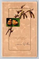 Antique 1907 Easter Postcard Pussy Willows & Chicks Embossed P.F.B. Serie 6841