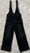 Free People Black Wash A-Line Wide Leg Cropped Denim Overalls Size 4