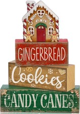 Wooden Gingerbread House Tiered Tray Decor, 4 Pcs Christmas Centerpiece