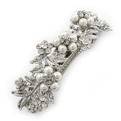 Braut Hochzeit Abschlussball silberfarben simulierte Perle Diamanten Blumen Haarspange