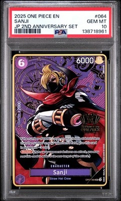 2025 ONE PIECE OP07-064 JAPANESE 2ND ANNIVERSARY SET SANJI ENG PSA 10 GEM MINT