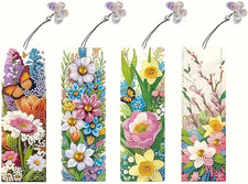 Diamond Art Bookmarks 4pcs: Acrylic Diamond Bookmarks Kits for Women - Spring Fl