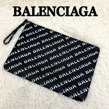 Balenciaga Clutch Bag All-Over Logo Black Used Excellent Condition